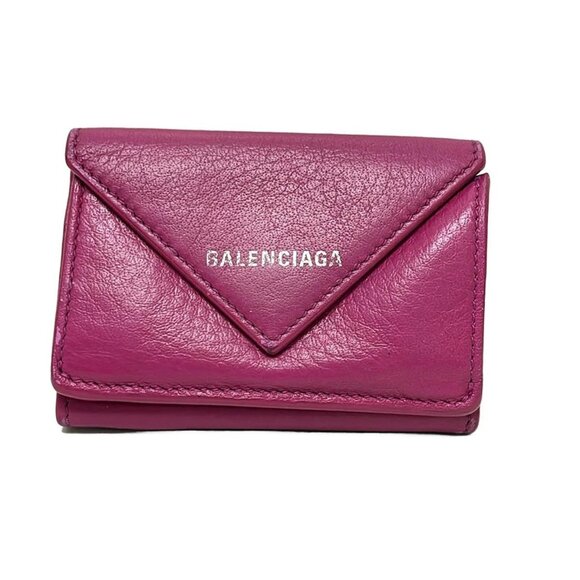 Auth BALENCIAGA Papier Mini Wallet 391446 Pink Purple Leather - Trifold Wallet - Picture 1 of 5